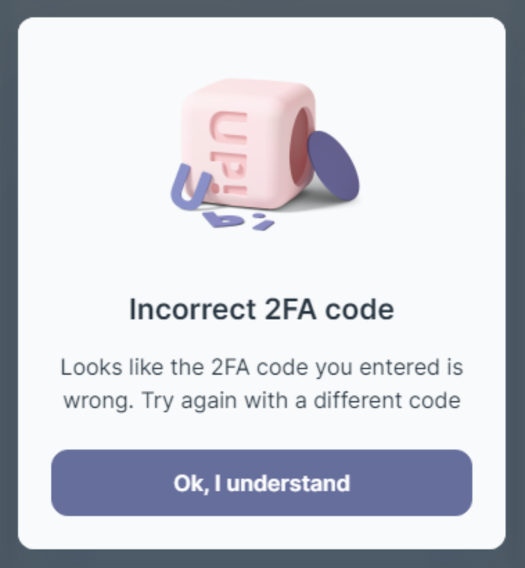 Incorrect 2FA Code