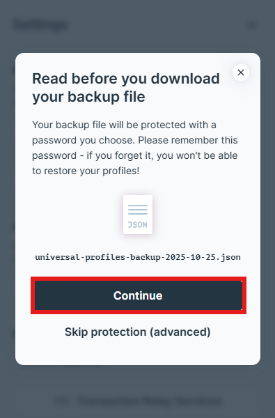 Backup with Password Option