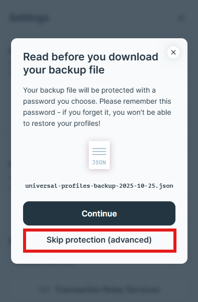 Backup without Password