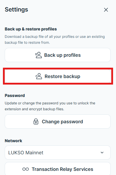 Restore Profiles Section